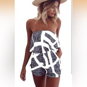 Strapless White and gray romper medium